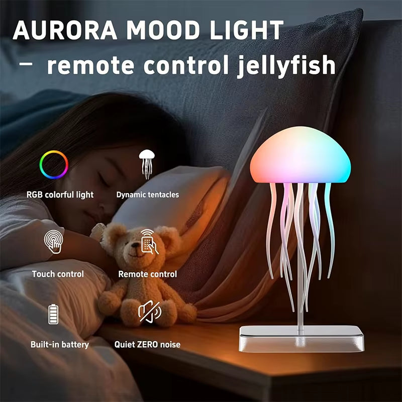 LED Jellyfish Lamp with 9 Tentacles 2 Working Modes Ultra Long Battery Life Colour Gradient Light Effects with Remote Control